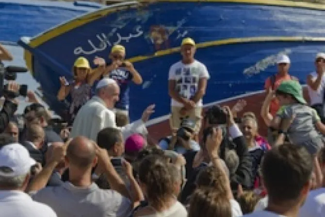 Pope Francis blesses the faithful during his July 8 2013 visit to Lampedusa Italy ANSACIRO FUSCOEWTN News