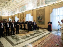 Pope Francis blesses the seminarians of the Diocese of Agrigento during their meeting in the Vatican's Consistory Hall, Nov. 24, 2018. 