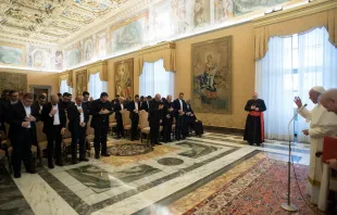 Pope Francis blesses the seminarians of the Diocese of Agrigento during their meeting in the Vatican's Consistory Hall, Nov. 24, 2018.   Vatican Media.