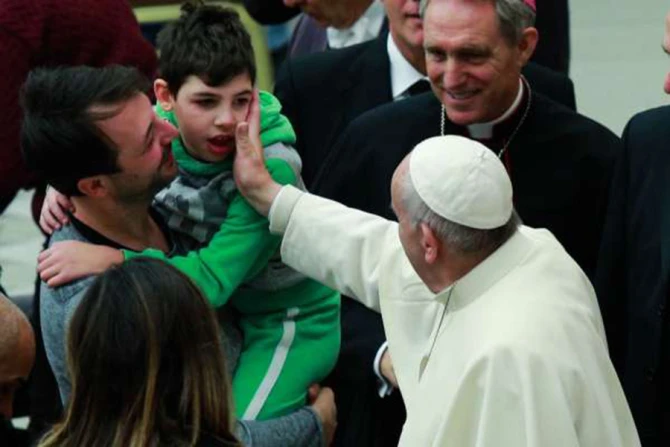 Pope Francis blesses the sick and disabled at the general audience at the Paul VI Hall in Vatican City on November 30 2016 Credit Lucia Ballester CNA