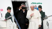 Pope Francis boards his flight to Geneva June 21, 2018.