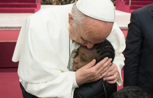 Pope Francis hosts a pizza party for sick children in Vatican City on Dec. 17, 2017.   Vatican Media.