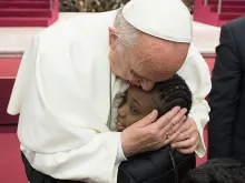 Pope Francis hosts a pizza party for sick children in Vatican City on Dec. 17, 2017. 