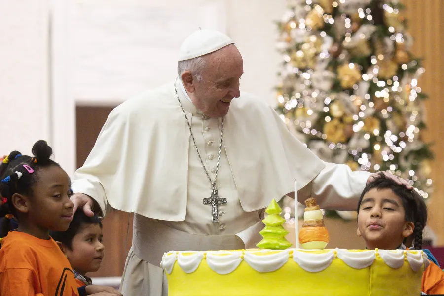 Pope Francis celebrates his 82nd birthday a day early with young patients of the Santa Marta Pediatric Dispensary. Dec. 16, 2018. ?w=200&h=150