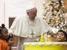 Pope Francis celebrates his 82nd birthday a day early with young patients of the Santa Marta Pediatric Dispensary. Dec. 16, 2018. 