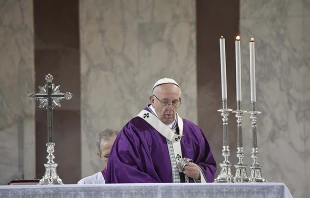 Pope Francis celebrates Ash Wednesday at the Church of Sant'Anselmo all'Aventino on February 14, 2018.   Vatican Media.