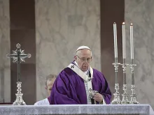 Pope Francis says Mass at Sant'Anselmo all'Aventino in Rome for Ash Wednesday, Feb. 14, 2018. 