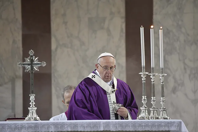 Pope Francis celebrates Ash Wednesday at the Church of SantAnselmo allAventino on February 14 2018 Credit Vatican Media 3 CNA