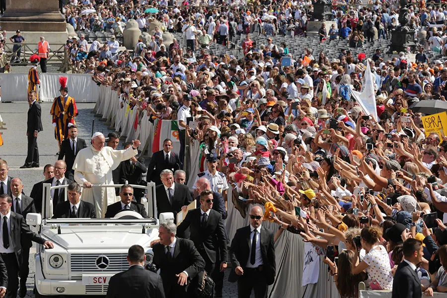 Pope Francis greets pilgrims in St. Peter's Square on Sunday, Sept. 25, 2016. ?w=200&h=150
