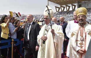 Pope Francis celebrates Mass at Air Defense Stadium in Cairo, Egypt April 29, 2017.   L'Osservatore Romano.