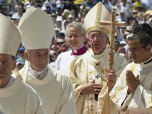 Pope Francis processes into Mass at Quito's Bicentennial Park, July 7, 2015. 