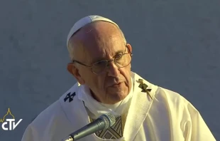 Pope Francis celebrates Mass at Rome's St. Peter Damiani parish May 21, 2017.   Screenshot/CTV.