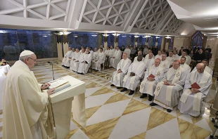 Pope Francis says Mass at the chapel of Santa Marta house in the Vatican, Feb. 13, 2017.   L'Osservatore Romano.
