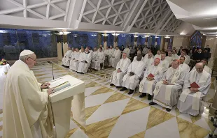 Pope Francis says Mass at the chapel of Santa Marta house in the Vatican, Feb. 13, 2017.   L'Osservatore Romano.