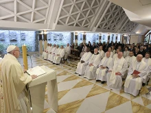 Pope Francis says Mass at the chapel of Santa Marta in the Vatican, April 24, 2017. 