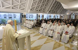 Pope Francis says Mass at the chapel of Santa Marta in the Vatican, April 24, 2017.   L'Osservatore Romano.