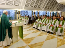 Pope Francis says Mass at the chapel of Santa Marta house in the Vatican, Sept. 1, 2015. 