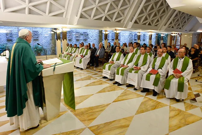 Pope Francis celebrates Mass at Santa Marta on September 1 2015 Credit LOsservatore Romano CNA
