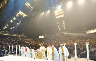 Cardinal William Goh of Singapore celebrates Mass at the city-state's Indoor Stadium on July 4, 2015. Credit: Archdiocese of Singapore