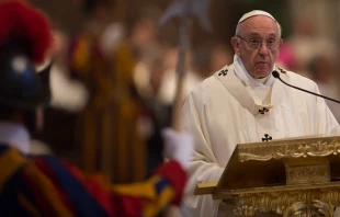 Pope Francis celebrates Mass at St. Mary Major on October 12, 2017.   Daniel Ibanez/CNA.