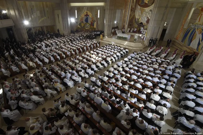 Pope Francis celebrates Mass at the St John Paul II shrine in Krakow Poland July 30 2016 Credit LOsservatore Romano CNA