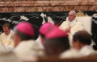 Pope Francis celebrates Mass for Caritas Internationalis in St. Peter's Basilica on May 12, 2015.   Daniel Ibanez/CNA.