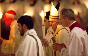 Pope Francis celebrates Mass for the feast of the Presentation of the Lord in St. Peter's Basilica, on February 2, 2018.    Daniel Ibanez/CNA