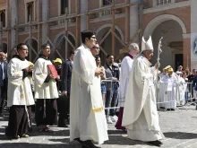 Pope Francis celebrates Mass in Camerino, Italy June 16, 2019. 