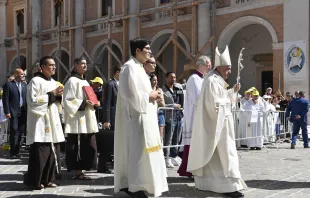 Pope Francis celebrates Mass in Camerino, Italy June 16, 2019.   Vatican Media.