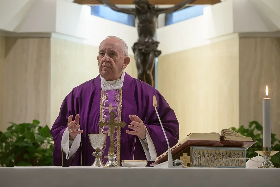 Pope Francis celebrates Mass in Casa Santa Marta March 13, 2020. ?w=200&h=150