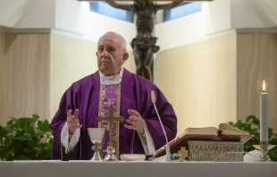 Pope Francis celebrates Mass in Casa Santa Marta March 13, 2020.   Vatican Media.
