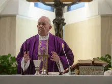 Pope Francis celebrates Mass in Casa Santa Marta March 13, 2020. 