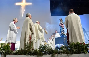 Pope Francis celebrates Mass in Geneva on June 21, 2018.   Vatican Media.