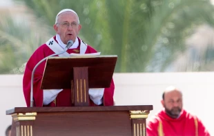 Pope Francis celebrates Mass in Palermo, Sicily Sept. 15, 2018.  Daniel Ibáñez/CNA.
