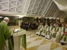Pope Francis says Mass at the chapel of Santa Marta house in the Vatican, Jan. 12, 2016. 