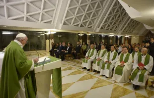 Pope Francis says Mass at the chapel of Santa Marta house in the Vatican, Jan. 12, 2016.   L'Osservatore Romano.