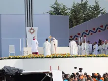 Pope Francis says Mass in Simon Bolivar Park in Bogota, Colombia, Sept. 7, 2017. 
