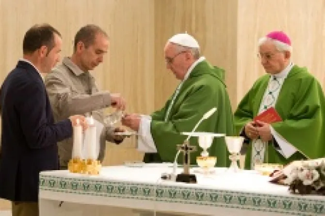 Pope Francis celebrates Mass in St Marthas chapel on May 29 2013 Credit LOsservatore Romano CNA