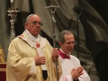 Pope Francis celebrates Mass in St. Peter's Basilica for the episcopal ordination of Bishop Fernando Vergez on Nov. 15, 2013 
