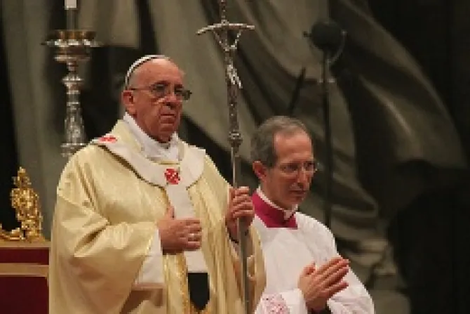 Pope Francis celebrates Mass in St Peters Basilica for the episcopal ordination of Bishop Fernando Vergez on Nov 15 2013 Credit Kyle Burkhart CNA CNA 11 15 13