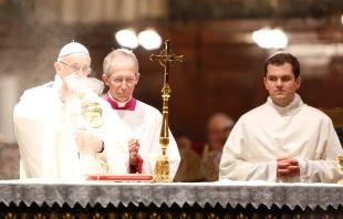 Pope Francis celebrates Mass in the Basilica of St. Mary Major October 12, 2017.   Daniel Ibañez/CNA.