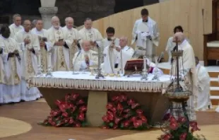 Pope Francis celebrates Mass in the Piazza San Franchesco in Assisi Oct. 4, 2013   Andrea Gagliarduci/CNA.