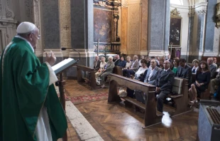 Pope Francis says Mass for his relatives in a chapel of the Archbishop of Turin's residence, June 22, 2015.   L'Osservatore Romano.
