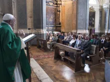 Pope Francis says Mass for his relatives in a chapel of the Archbishop of Turin's residence, June 22, 2015. 