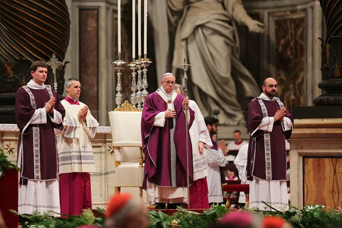 Pope Francis celebrates Mass on Ash Wednesday in St Peters Basilica Feb 10 2016 Credit Daniel Ibanez CNA 2 10 16