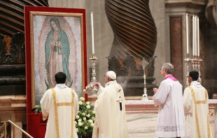 Pope Francis celebrates Mass on the feast of Our Lady of Guadalupe in St. Peter's Basilica, Dec. 12, 2016.   Daniel Ibanez/CNA.