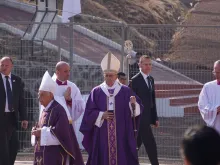 Pope Francis celebrates Mass with religious at Venustiano Carranza Stadium in Morelia, Mexico, Feb. 16, 2016. 