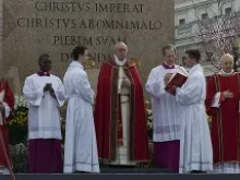 ope Francis celebrates Palm Sunday Mass on March 24, 2013 in St. Peter's Square. 