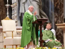 Pope Francis celebrates a thanksgiving Mass for Canadian saints François of Laval and Marie of the Incarnation on Oct. 12, 2014. 