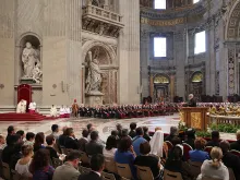 Pope Francis listens as Fr. Raniero Cantalamessa, preaches for the liturgy celebrating the Day of Prayer for Care of Creation in St. Peter's Basilica, Sept. 1, 2015. 